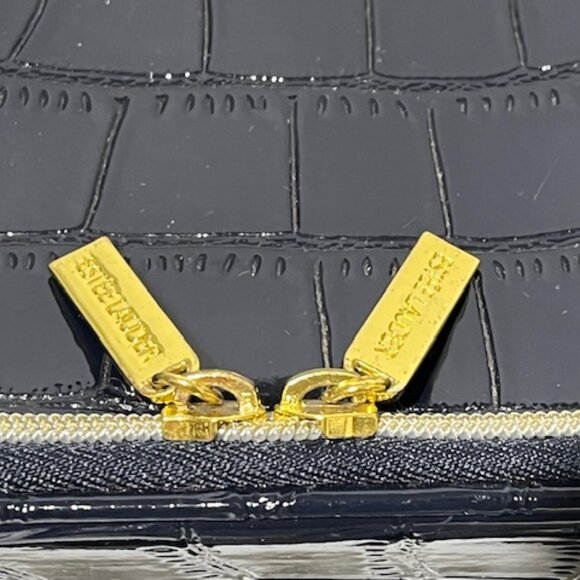 Estee Lauder Navy Blue Faux Crocodile Leather Cosmetic Zip Train Travel Case Bag - Picture 10 of 16